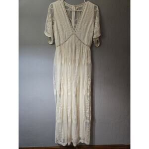 PinkBlush Women's Size Medium Lace Mesh Overlay Maternity Maxi Dress Cream